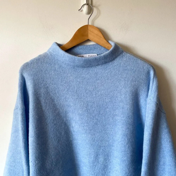Zara Soft Knit Wool Blend Oversized High Neck Sweater Blue  Size Small - Picture 2 of 6